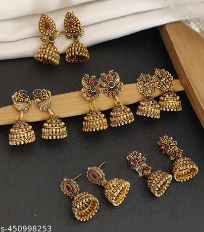 Premium Quality Daily Wear Gold Plated Fancy Earring (SET OF 6)